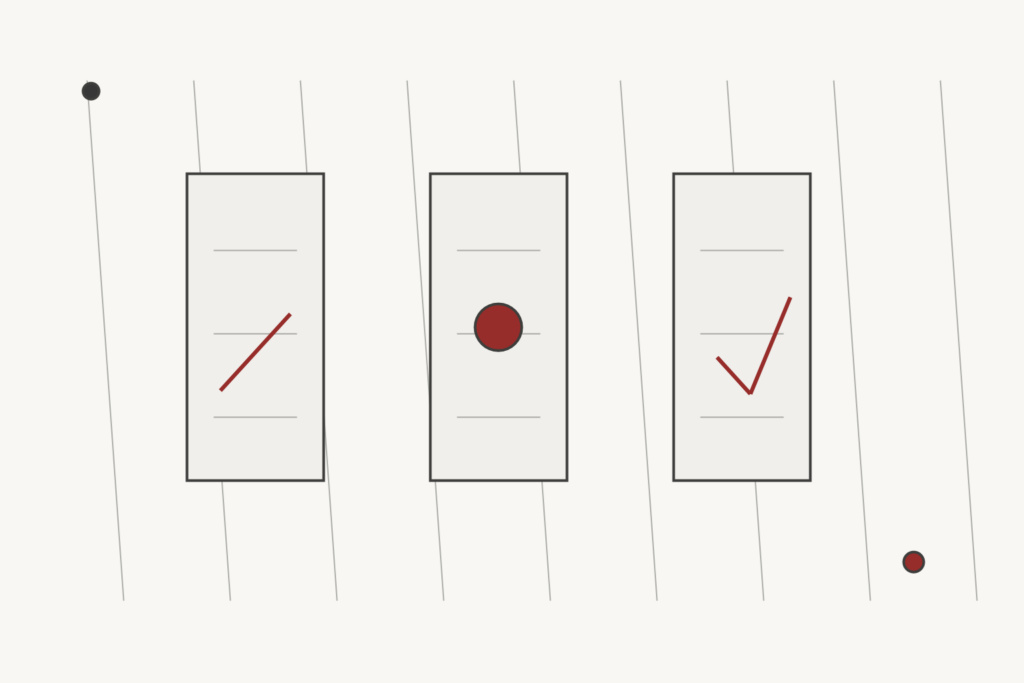 Longevity Next editorial illustration for longevity claim categories, using a distinct grayscale scientific motif with muted red validation accents.